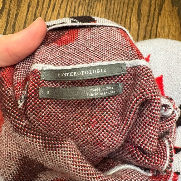 Anthropologie Mock Neck Floral Lizzy Knit Sweater Size Small Red Gray & Black - Picture 9 of 12